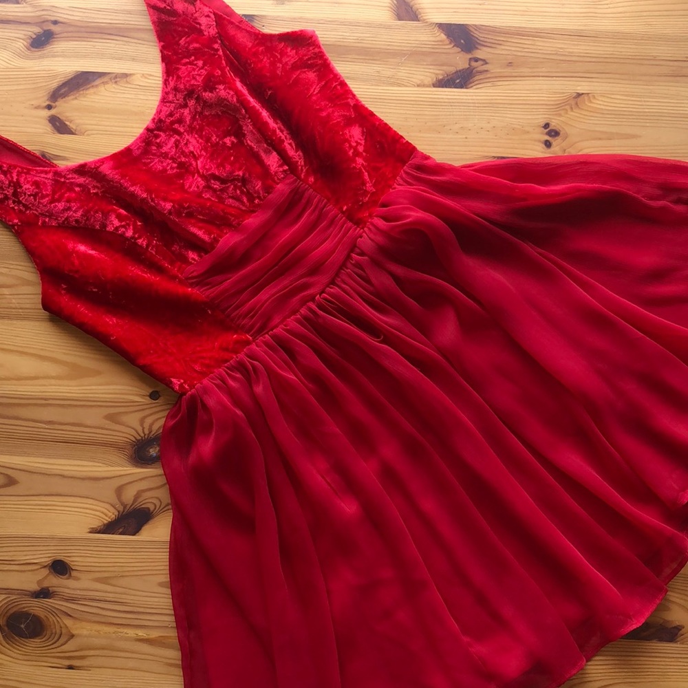 Red velvet and chiffon Free People dress